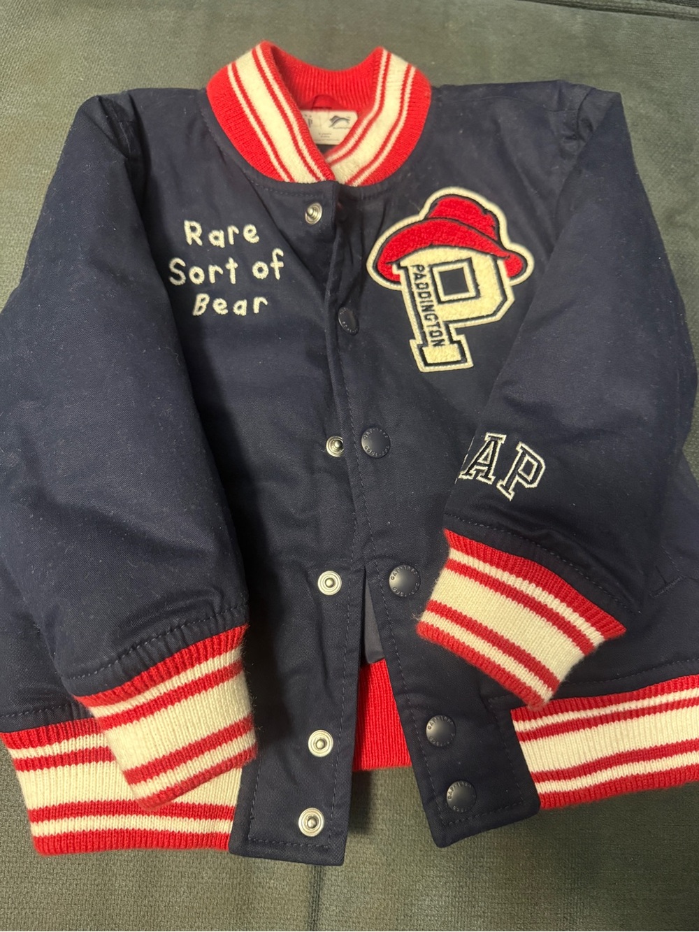 GAP Navy Jacket with Red and Cream Striped Trim